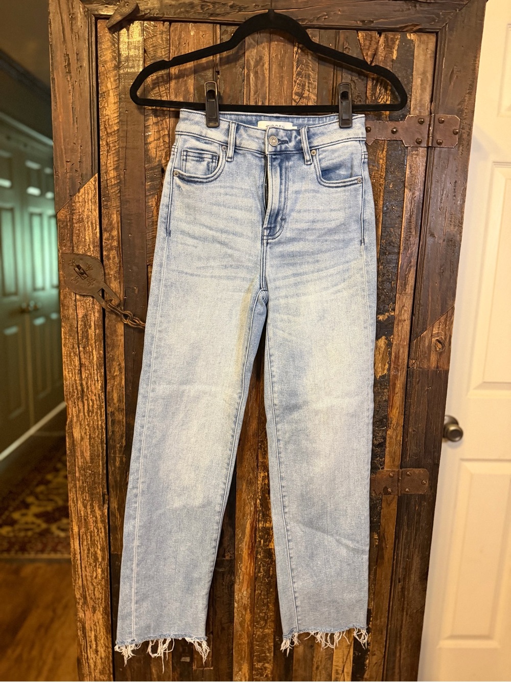 HIDDEN Jeans Womens 24 High Rise Straight Leg Light Wash Raw Hem Stretch Denim